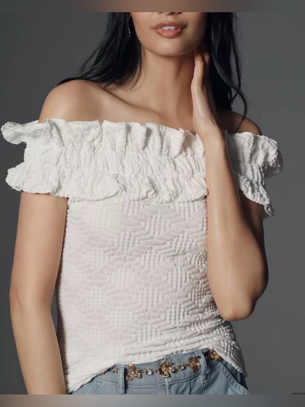 NWT Anthropologie Maeve White Off-The-Shoulder Ruffle Top Size XL